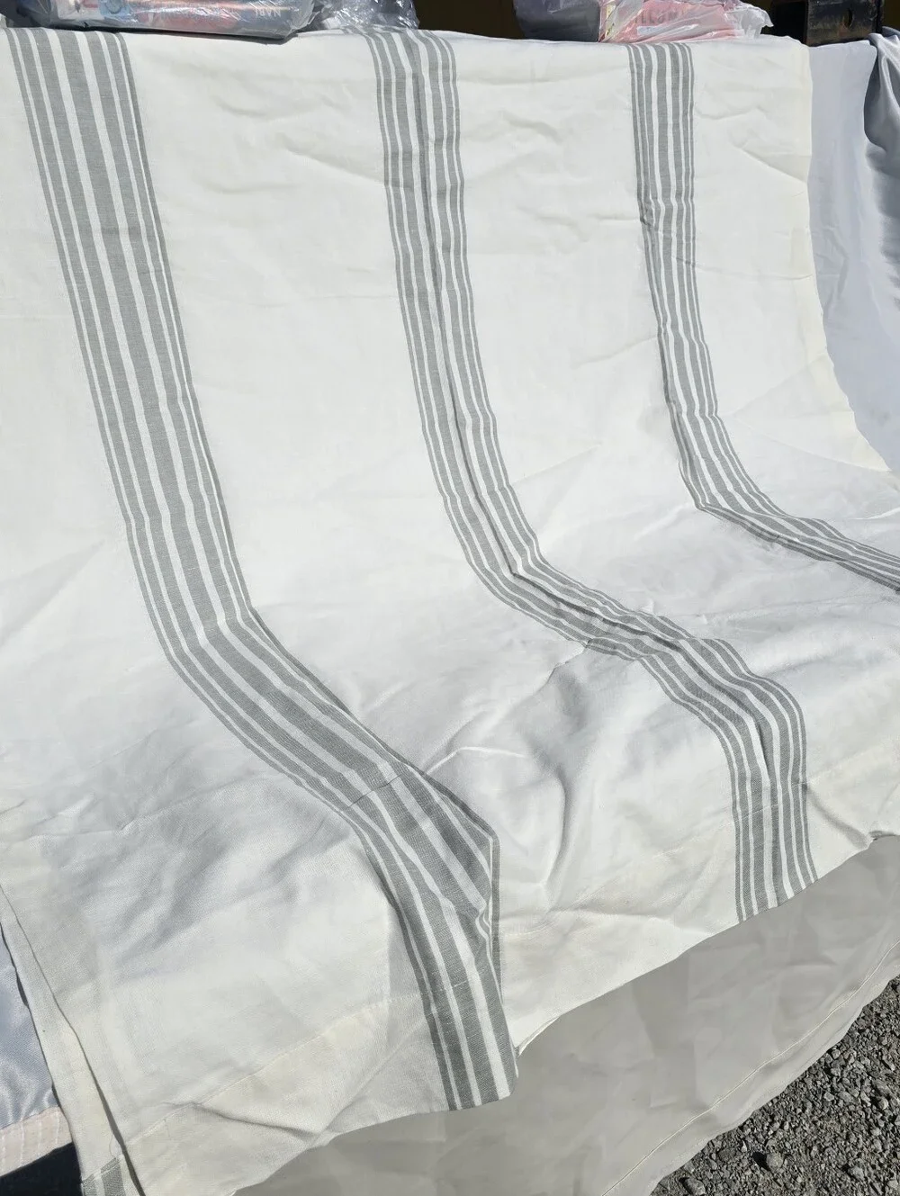 QUINCE 48x96 Sage Ivory Coastal Stripe Linen Cotton Light Filter 1 Panel 48